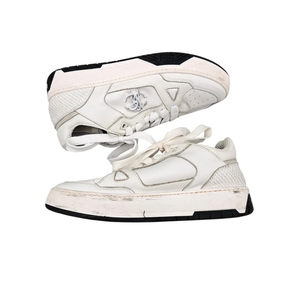 Roberto Cavalli Women's Size 37.5 EU 7.5 US RC Logo White Leather Sneakers READ